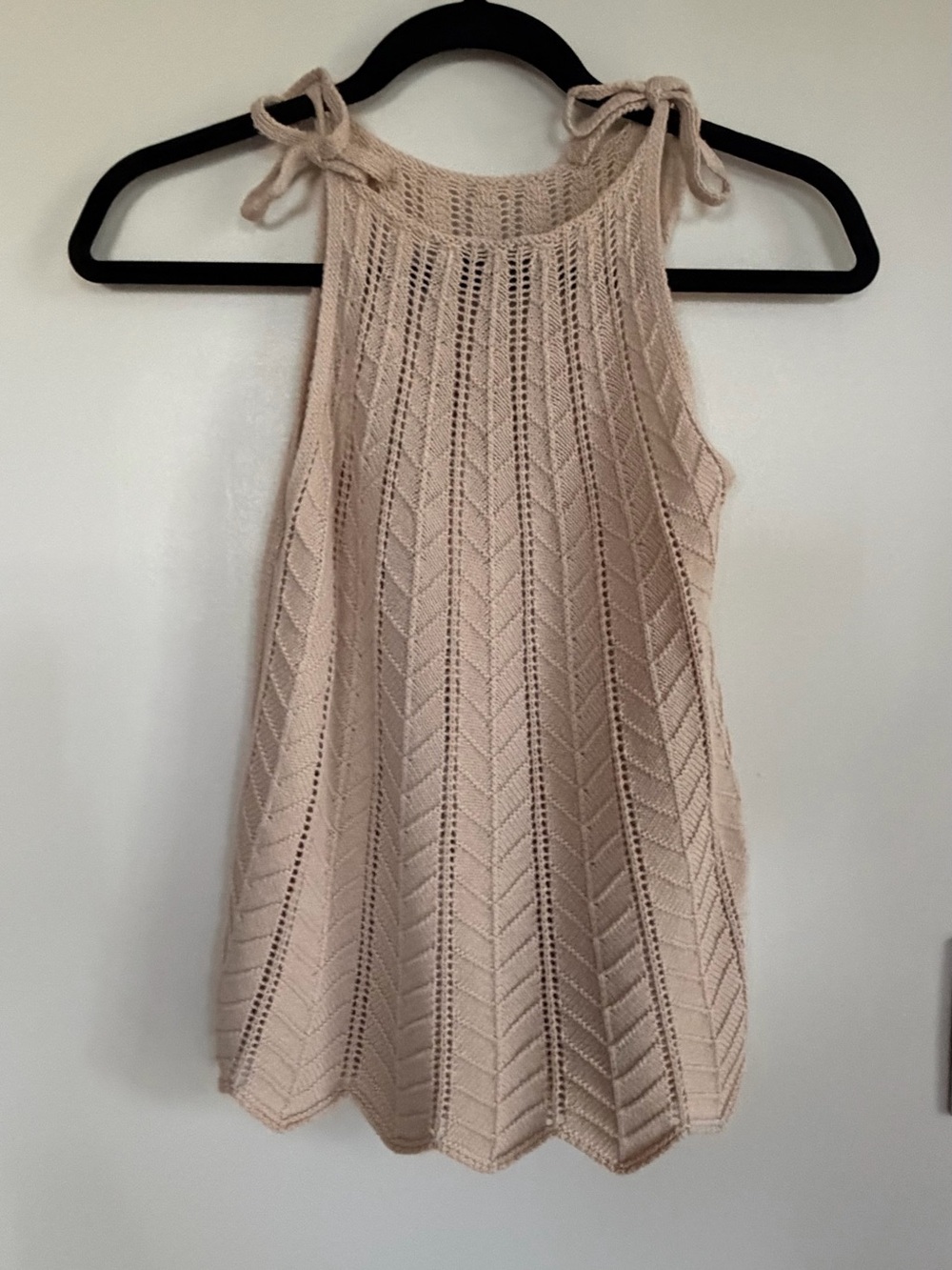 Aqua Open-Knit Halter Top in Beige